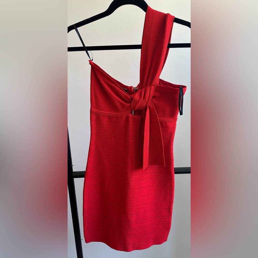 Bebe One Shoulder Bandage Dress Red Sz S small
